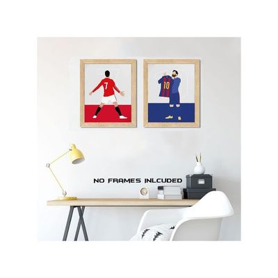 Football Sports Star Posters Cristiano Ronaldo And Lionel Messi Wall Art Prints, Soccer Superstar Canvas Posters, Motivational Sports Art Prints For Home Decor, Set Of 4 (8"X10" Unframed)