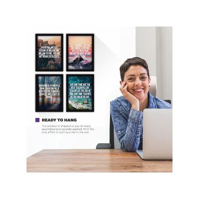 Framed Dreams Wall Paintings Life Quotes For Office Decor And Home With Glass (Synthetic, Multicolour) - Set Of 4