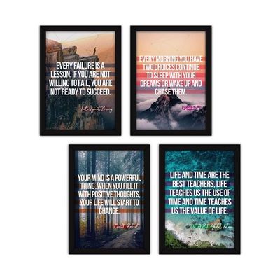 Framed Dreams Wall Paintings Life Quotes For Office Decor And Home With Glass (Synthetic, Multicolour) - Set Of 4