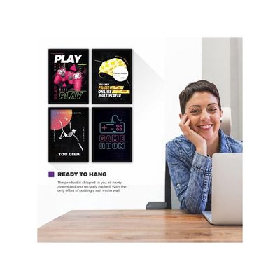 Framed Gaming Posters Wall Paintings For Home And Office Decor, With Glass, A3 - Set Of 4