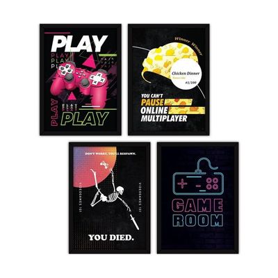 Framed Gaming Posters Wall Paintings For Home And Office Decor, With Glass, A3 - Set Of 4