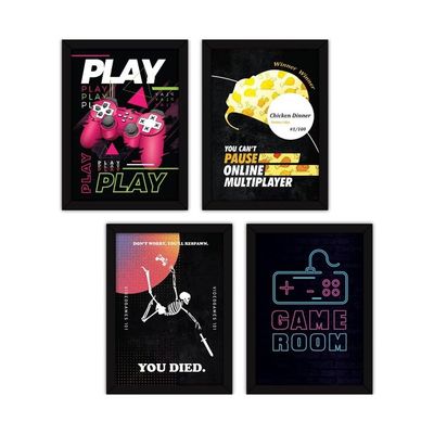 Framed Gaming Posters Wall Paintings For Home And Office Decor, With Glass, A4 - Set Of 4