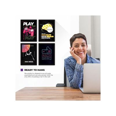 Framed Gaming Posters Wall Paintings For Home And Office Decor, With Glass, A4 - Set Of 4
