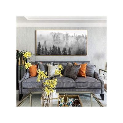 Framed Ready To Hang Wall Art Foggy Forest Black And White Wall Art Nature Landscape Mountain Photographic Printed On Canvas For Bedroom Living Room Office Home Decor 28"X56"