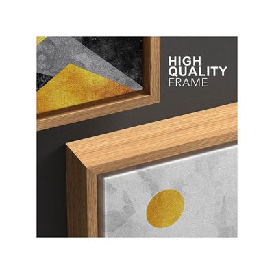 Framed Wall Art Print Set Black, Yellow And Gray Geometric Mountains Nature Wilderness Illustrations Modern Art Rustic Colorful Multicolor For Living Room, Bedroom, Office - 16"X24"X3 Natural