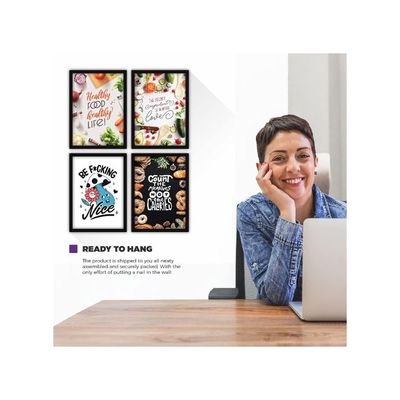 Framed Wall Paintings For Room Home Decor - Food Posters With Glass, A3 - Set Of 4