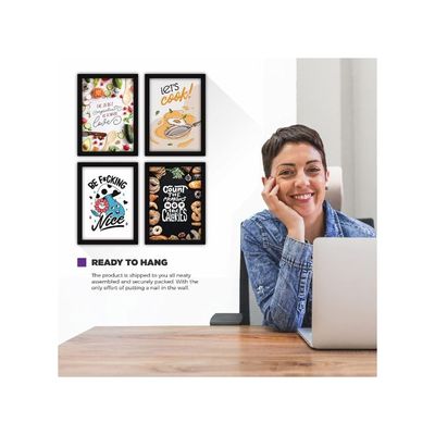 Framed Wall Paintings For Room Home Decor - Food Posters With Glass, A4 - Set Of 4