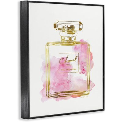 Glam Perfume Bottle Gold Pink Stretched Canvas Wall Art