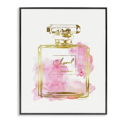 Glam Perfume Bottle Gold Pink Stretched Canvas Wall Art