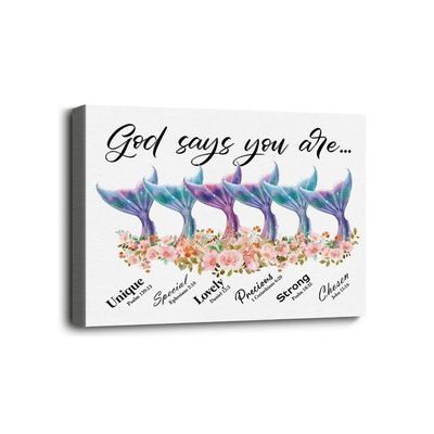 God Says You Are Canvas Wall Art Decor, Colorful Mermaid Theme Canvas Prints Poster Wall Art, Canvas Wall Art For Nursery, Girls Room Decor, Home Decor For Bathroom Bedroom Living Room 12X15 In
