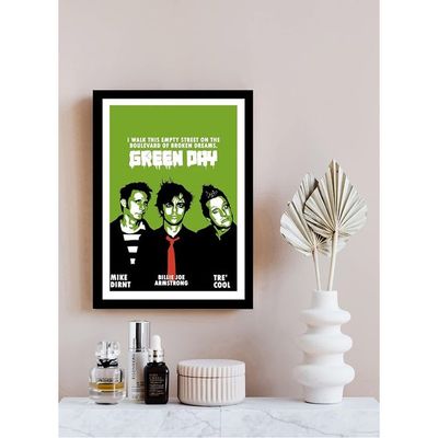 Green Day Band Art Framed Acrylic Glass Poster (10 Inch X 13 Inch, Multicolour)
