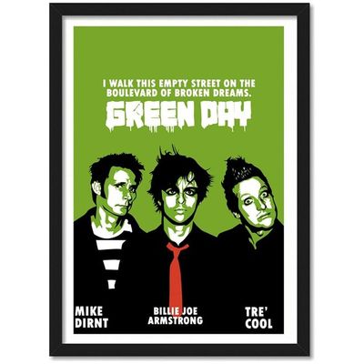 Green Day Band Art Framed Acrylic Glass Poster (10 Inch X 13 Inch, Multicolour)