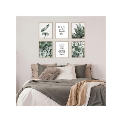 Green Room Decor Wall Art Prints Bathroom Decor Wall Art Motivational Wall Art Bedroom Wall Decor Plant Leaves Set Of 6 (8X10In Unframed, Sage Green)