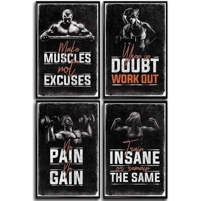Gym Posters For Home Gym Decor, Motivational Posters For Gym, Workout Posters For Home Gym, Motivational Poster, Fitness Posters, Workout Room Decor, Inspirational Posters, Gym Wall Art, 4 Set 11X17"