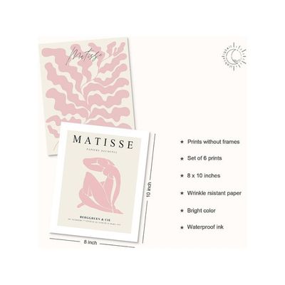 Habseligkeit Pink Matisse Wall Art Prints, Abstract Wall Art Exhibition Posters, Vintage Wall Art Prints, Retro Room Decor For Girl'S Bedroom 8X10 Inch, Unframed