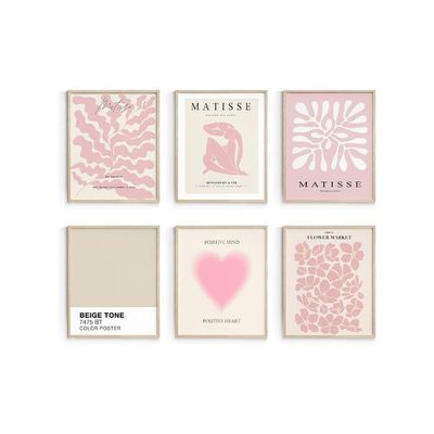 Habseligkeit Pink Matisse Wall Art Prints, Abstract Wall Art Exhibition Posters, Vintage Wall Art Prints, Retro Room Decor For Girl'S Bedroom 8X10 Inch, Unframed