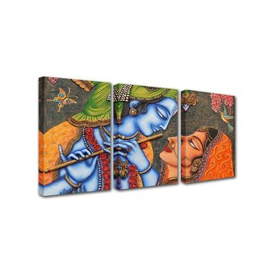 Hindu God Canvas Wall Art For Living Room Decor 3 Pcs Sri Krishna And Radha Painting Indian Religious Kitchen Wall Decor Hinduism Religion Wall Decorations For Living Room Wall Pictures 12X16 Inch