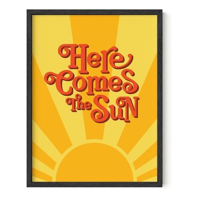 Indie Posters And Hippie Posters For Bedroom - Beatles Lyrics Wall Art Indie Pictures Wall Decor | Lyrical Artworks Beatles Lyrics Art Unframed 12"X16" (Here Comes The Sun)