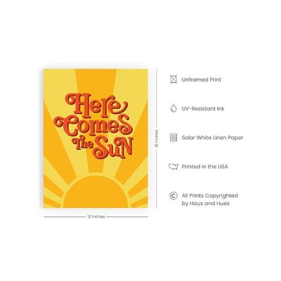 Indie Posters And Hippie Posters For Bedroom - Beatles Lyrics Wall Art Indie Pictures Wall Decor | Lyrical Artworks Beatles Lyrics Art Unframed 12"X16" (Here Comes The Sun)