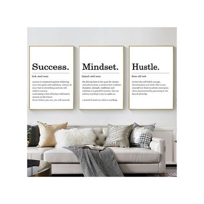 Inspirational Quotes Canvas Wall Art Black And White Quote Posters Hustle Success Mindset Definition Wall Art Positive Prints Motivational Office Pictures For Living Room Decor 16X24Inchx3 (No Frame)