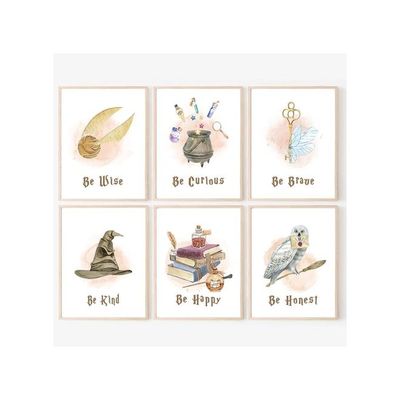 Inspirational Quotes Canvas Wall Art For Kids Bedroom Decor, Motivational Posters For Room Decoration, Art Prints Golden Snitch Magic Feather Pictures, Set Of 6 Pcs (8 X 10 Inch)