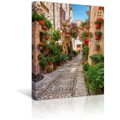 Italian Flowers Town Wall Art Nature Landscape Photography Picture Floral Botanical Canvas Print Paintings Modern Framed Artwork For Home Decoration Wall Decor, 12 X 16 Inches