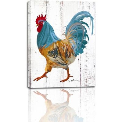Kitchen Canvas Wall Art: Rustic Painting Poster - Chicken Artwork Decoration For Home Living Room Bedroom, Framed Picture Prints Decor Ready To Hang (12"X 16")