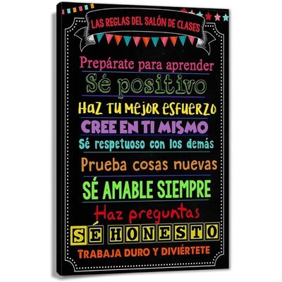 Las Reglas Del Salón De Clases Wall Art Prints Canvas For Student Study Classroom Rule Learning Painting Decor Primary Middle School Framed Size 12X18 Inch
