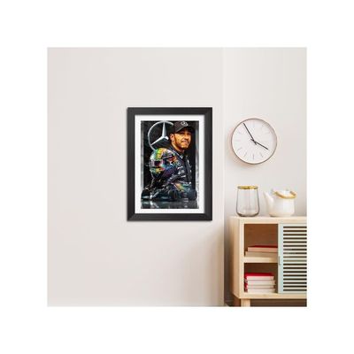 Lewis Hamilton Poster Formula One Car Racer Laminated Poster Framed Painting With A Matt Finish Black Frame (9Inches X 12Inches)