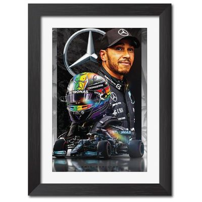 Lewis Hamilton Poster Formula One Car Racer Laminated Poster Framed Painting With A Matt Finish Black Frame (9Inches X 12Inches)