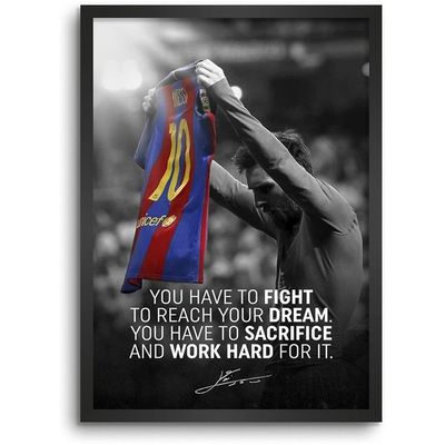 Lionel Messi Barcelona Wall Decoration Art Framed Poster, 8 Inch X 12 Inch, Matt Laminated Poster With 0.5 Inch Black Wooden Frame