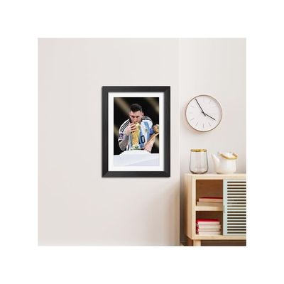 Lionel Messi Poster Argentina World Cup 2022 Moment Laminated Poster Framed Painting With Matt Finish Black Frame (12 Inches X 9 Inches)