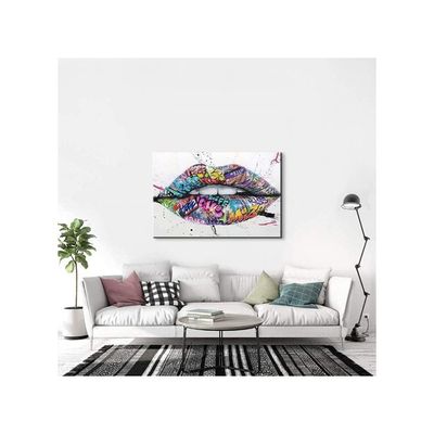 Lip Art Canvas Wall Art - Colorful Street Art Pop Posters For Living Room & Bedroom Decor (24''Hx36''W)