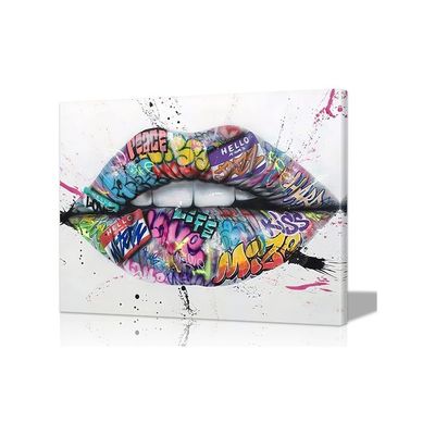 Lip Art Canvas Wall Art - Colorful Street Art Pop Posters For Living Room & Bedroom Decor (24''Hx36''W)