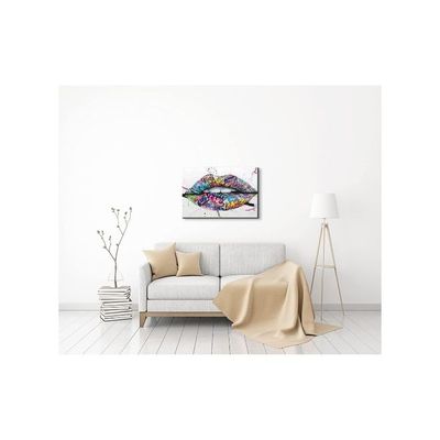 Lip Art Colorful Street Canvas Pop Art - Wall Decor (16'' H X 24'' W) For Living Room & Bedroom