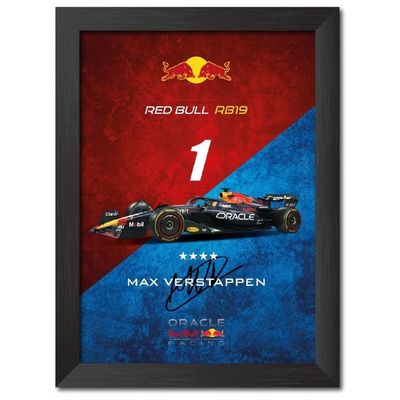 Max Verstappen Formula One Racing Car Rb19 Poster Laminated Poster Framed Painting With A Matt Finish Black Frame (9Inches X 12Inches)