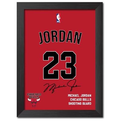 Michael Jordan Jersey Nba Superstar Poster Chicago Bulls Laminated Posters Framed Painting With Matt Finish Black Frame (12 Inches X 9 Inches)