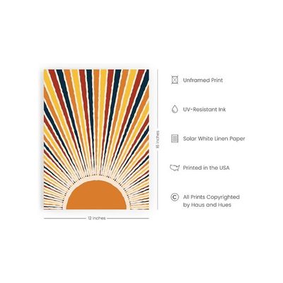 Mid Century Modern Wall Art Sun Art Print - Bohemian Wall Art Mid Century Modern Wall Decor | Sun Poster Sun Picture And Sun Wall Art Bohemian Posters | Unframed 12" X 16" (Sun Rays)