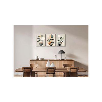 Modern Minimalism Wall Decor Set Of 3 Wall Art Mid-Century Framed Botanical Plant Geometric Canvas Art Abstract Minimalist Art Prints For Living Room Bedroom Kitchen Office Home Decor