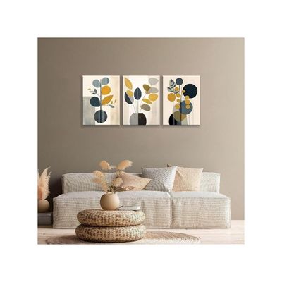 Modern Minimalism Wall Decor Wall Art Set Of 3 Mid-Century Framed Botanical Plant Geometric Canvas Art Abstract Minimalist Art Prints For Living Room Bedroom Kitchen Office Home Decor