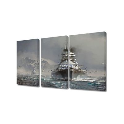 Modern Wall Art Multi Panel Bismarck Battleship Wall Decor Navy Ship Picture Posters Warship Canvas Artwork For House Wall Decor Framed Ready To Hang Posters And Prints, 36" Wx24 H