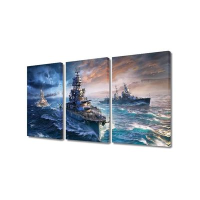 Modern Wall Art Multi Panel Navy Blue Wall Paintings Battleship Artwork Navy Ship Canvas Print Art For Home Office Wall Decor Contemporary Decorations Wooden Framed Ready To Hang, 36" Wx24 H