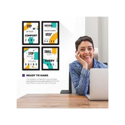 Motivational Frames For Office And Living Room - Modern Wall Art With Glass - Set Of 4, Multicolour