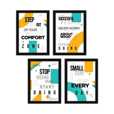 Motivational Frames For Office And Living Room - Modern Wall Art With Glass - Set Of 4, Multicolour