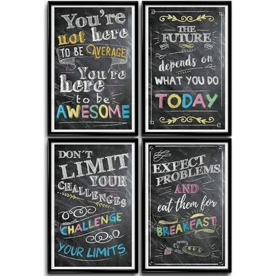 Motivational Posters For Classroom, Office Decor, Inspirational Wall Art, Perfect For Students, Teachers, School, Kids Room & Home. Chalkboard Positive Quotes Poster Designs. Set Of 4, 11X17In