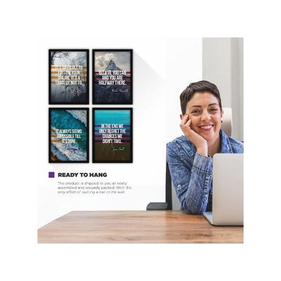 Motivational Quote Framed Landscapes (Multicolour, Four A3 Frames) - Set Of 4