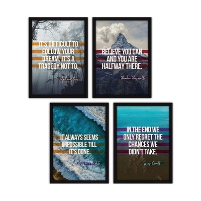 Motivational Quote Framed Landscapes (Multicolour, Four A3 Frames) - Set Of 4