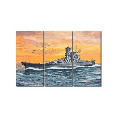 Multi Panel Large Wall Art World War Ii Battleship Yamato Canvas Paintings Navy Ship Wall Pictures Modern Wall Decorations For Living Room Boat Artwork Framed Ready To Hang, 60" Wx30 H