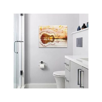 Music Wall Art Guitar Wall Decor Rustic Musical Note Pictures Painting Lake Artwork Canvas Home Decor Framed For Bathroom Bedroom Living Room Classroom 12"X16"