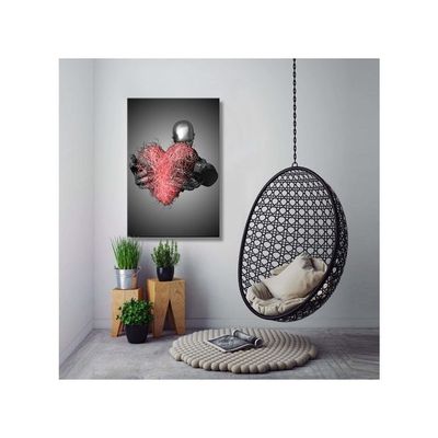 Ncyel Framed 3 Pcs Love Heart 3D Wall Art Metal Sculpture Romantic Couple Hug Abstract Art Prints Posters Decor Grey Black And White Canvas Prints For Bedroom Living Room Bathroom Hotel Valentine'S Day